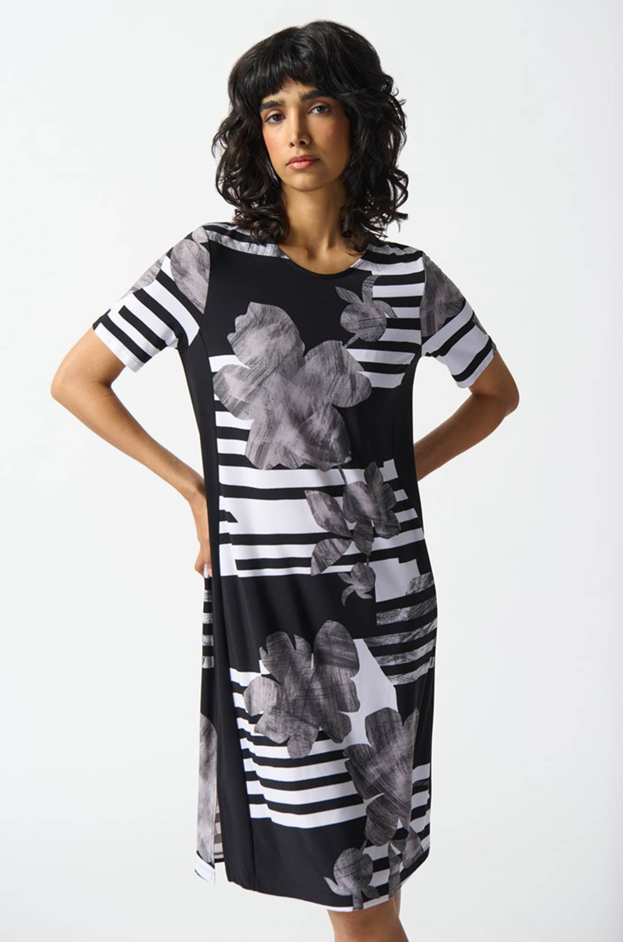 Joseph Ribkoff - Silky Knit Floral Stripe Straight Dress