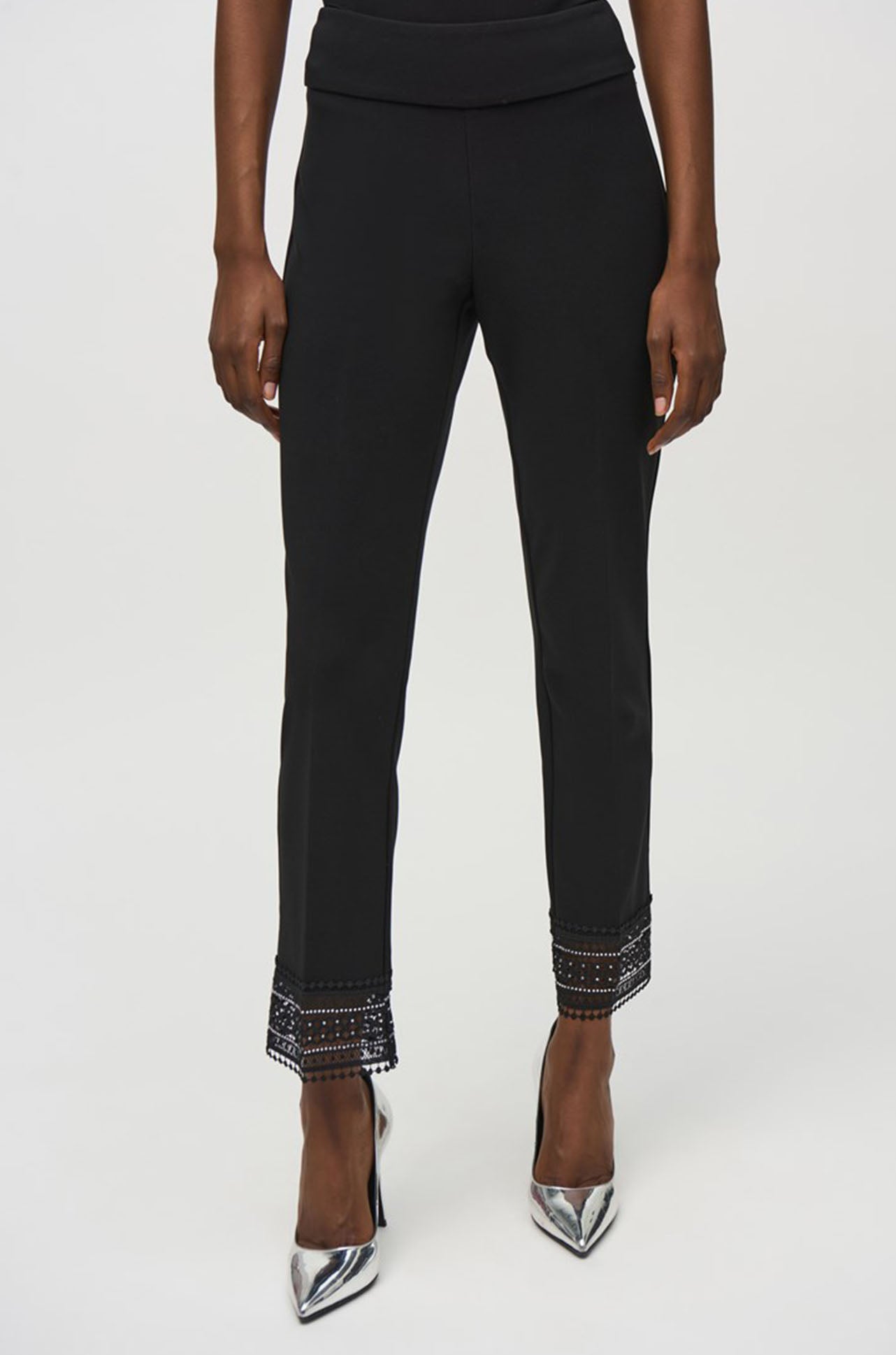 Joseph Ribkoff - Silky Knit Straight Pants w/ Lace Detail