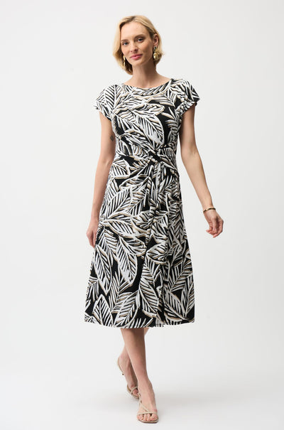 Joseph Ribkoff - Silky Knit Tropical Print Fit and Flare Dress with Boat Neckline