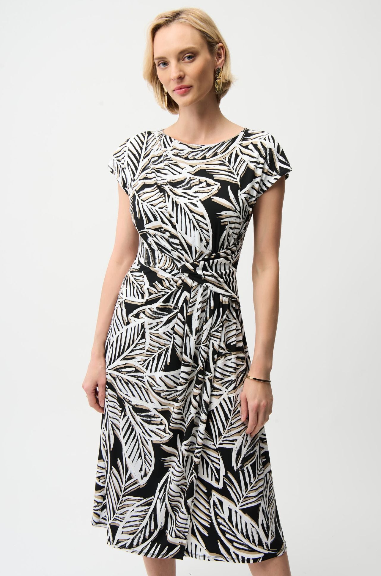 Joseph Ribkoff - Silky Knit Tropical Print Fit and Flare Dress with Boat Neckline