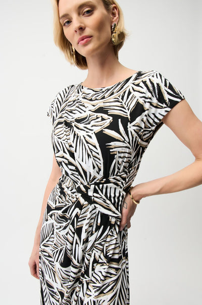 Joseph Ribkoff - Silky Knit Tropical Print Fit and Flare Dress with Boat Neckline