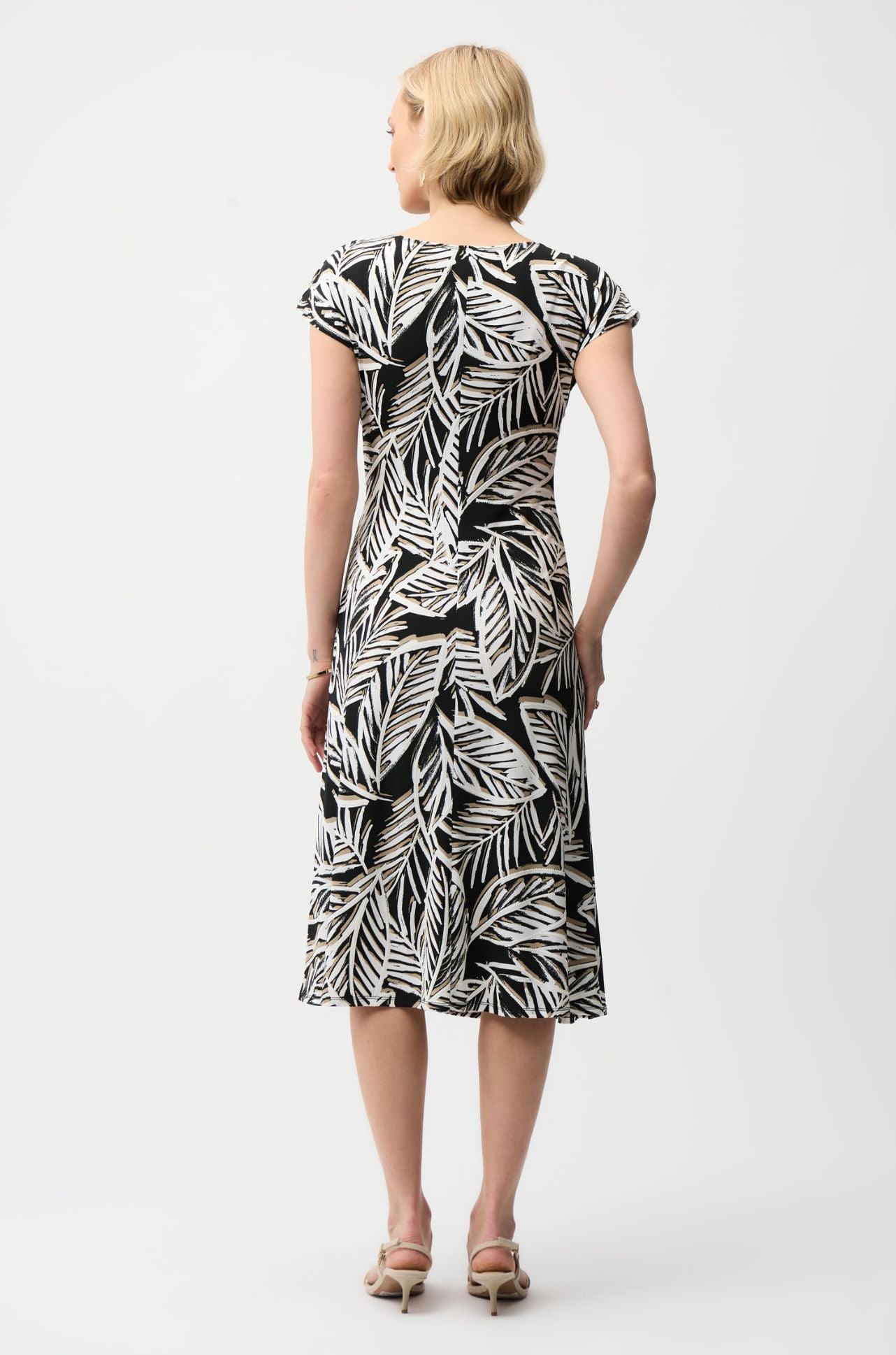 Joseph Ribkoff - Silky Knit Tropical Print Fit and Flare Dress with Boat Neckline