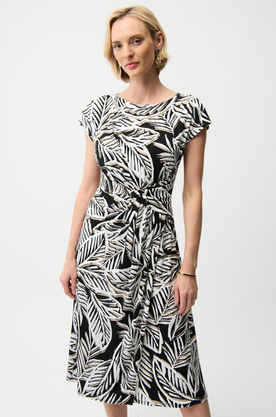 Joseph Ribkoff - Silky Knit Tropical Print Fit and Flare Dress with Boat Neckline