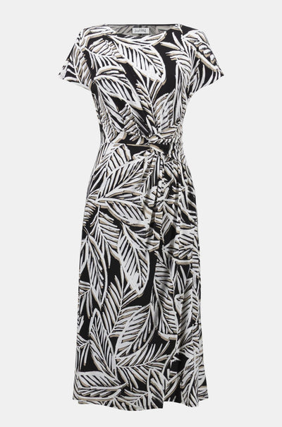 Joseph Ribkoff - Silky Knit Tropical Print Fit and Flare Dress with Boat Neckline