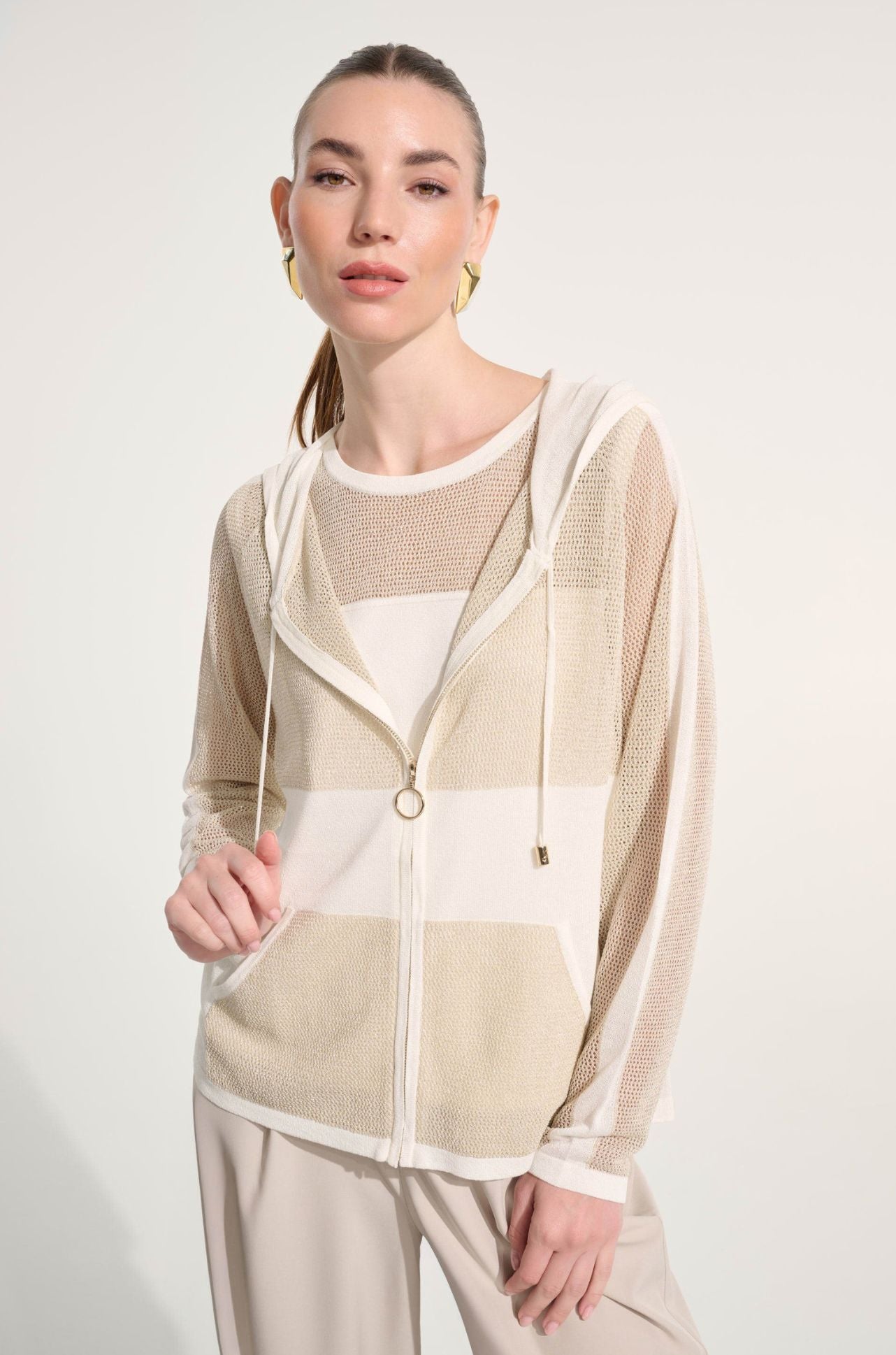 Joseph Ribkoff - Soft Knit Strtaight Hooded Zip Jacket