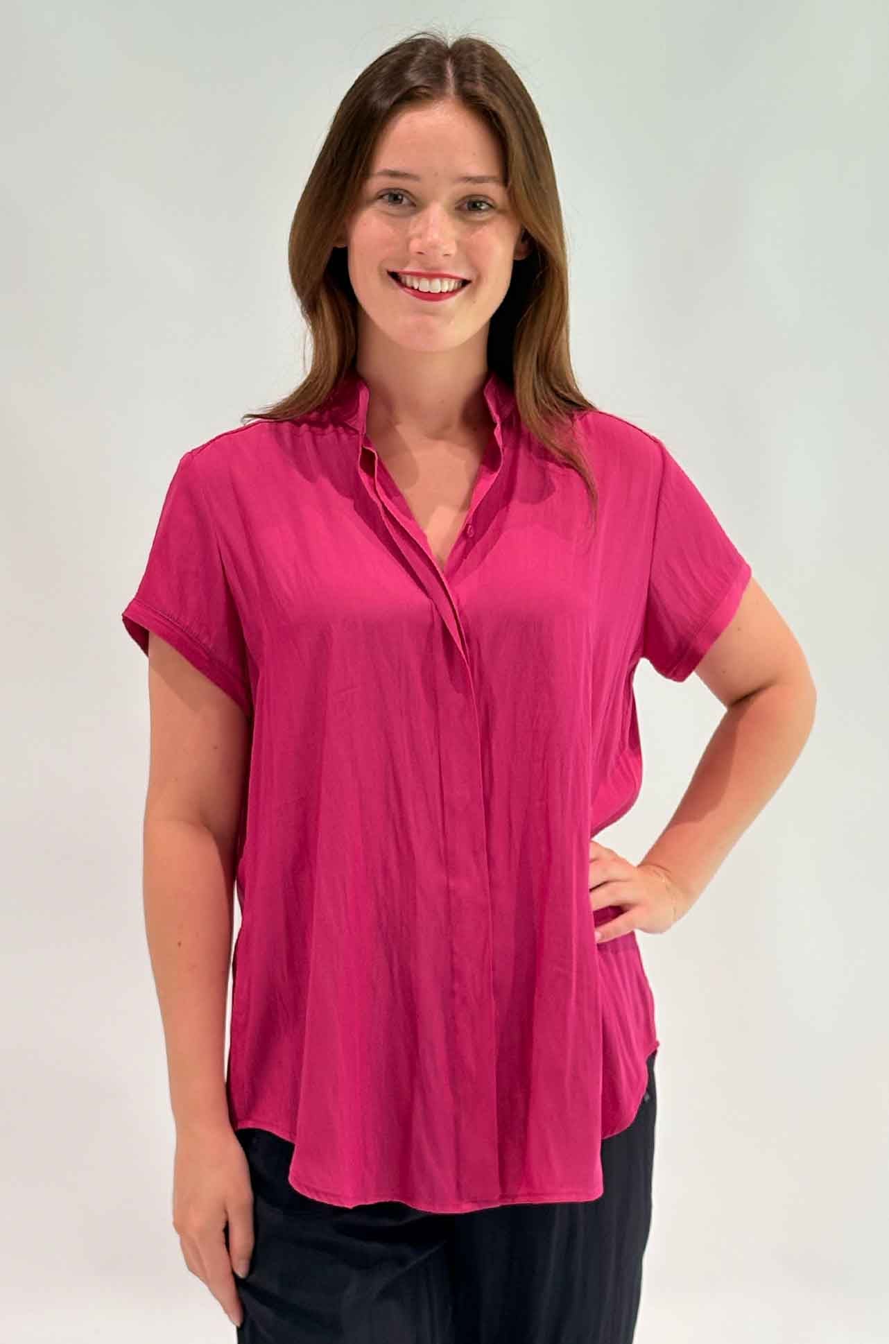 Mela Purdie - Soft Stand Shirt in Magenta