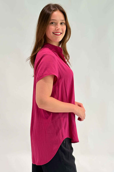Mela Purdie - Soft Stand Shirt in Magenta
