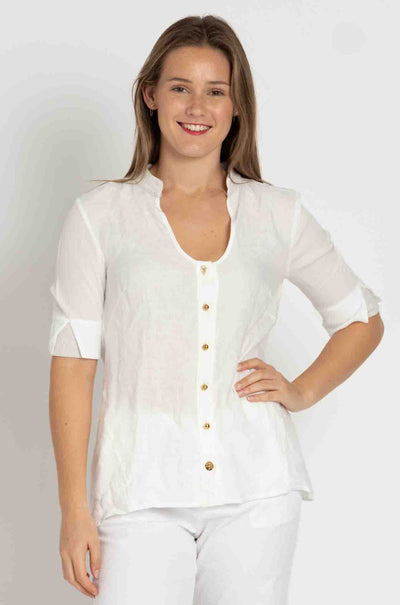 Elisa Cavaletti - Spliced Linen Blouse w/ Knit Detail