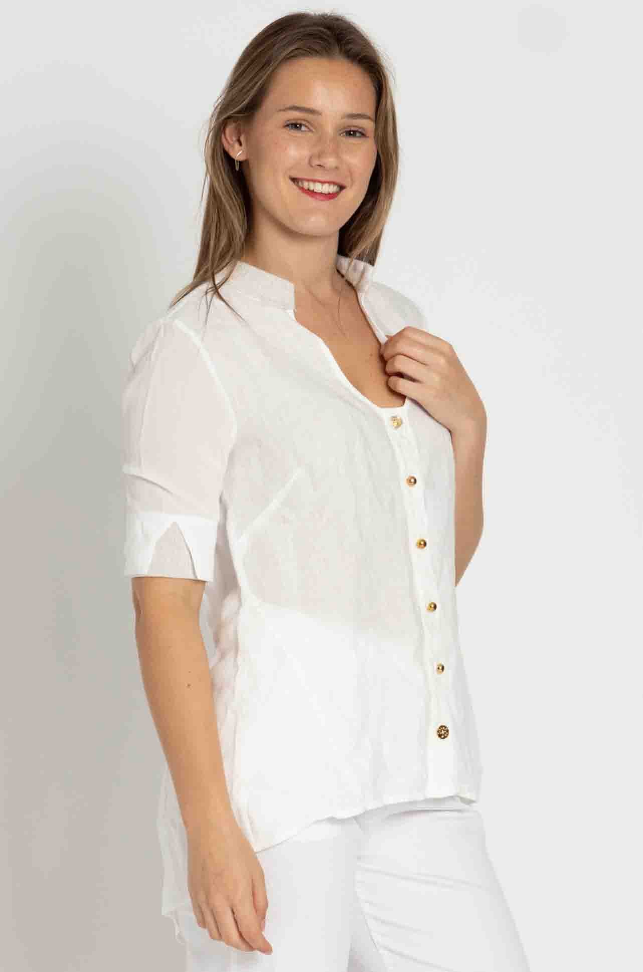 Elisa Cavaletti - Spliced Linen Blouse w/ Knit Detail