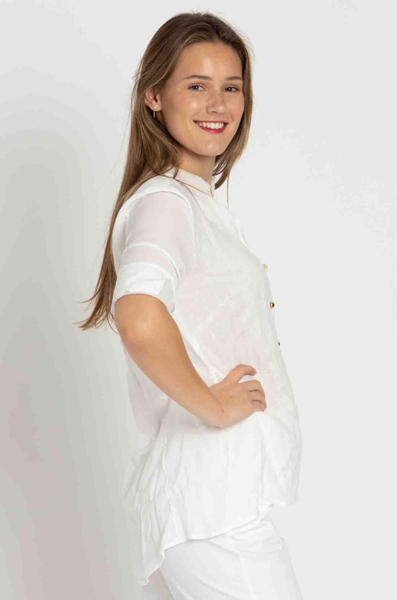 Elisa Cavaletti - Spliced Linen Blouse w/ Knit Detail