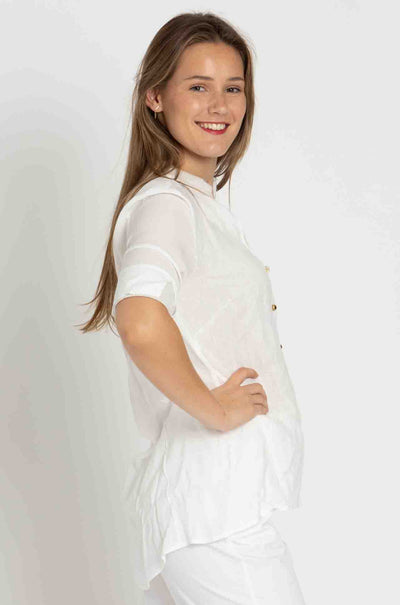 Elisa Cavaletti - Spliced Linen Blouse w/ Knit Detail
