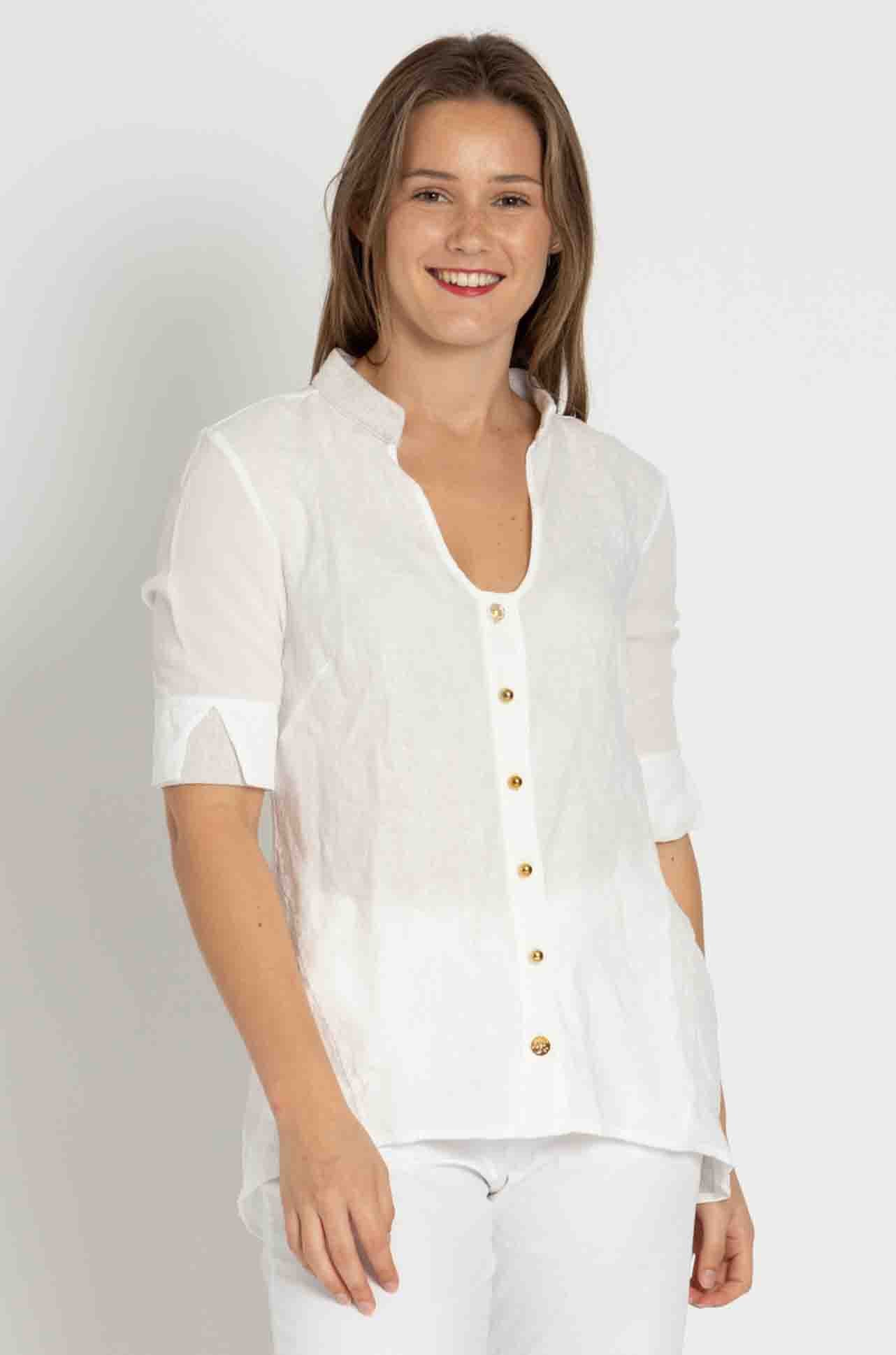 Elisa Cavaletti - Spliced Linen Blouse w/ Knit Detail