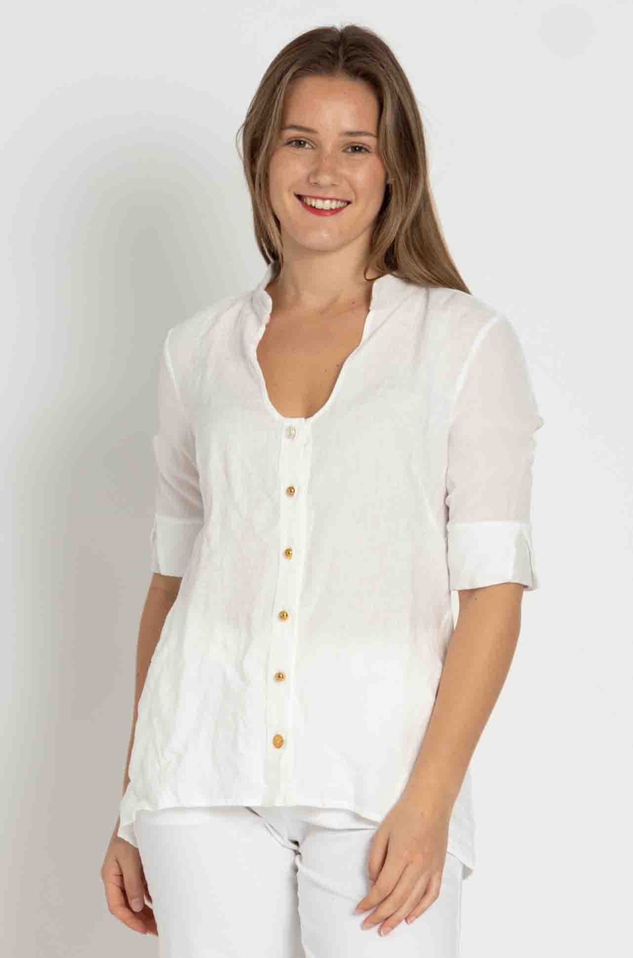 Elisa Cavaletti - Spliced Linen Blouse w/ Knit Detail