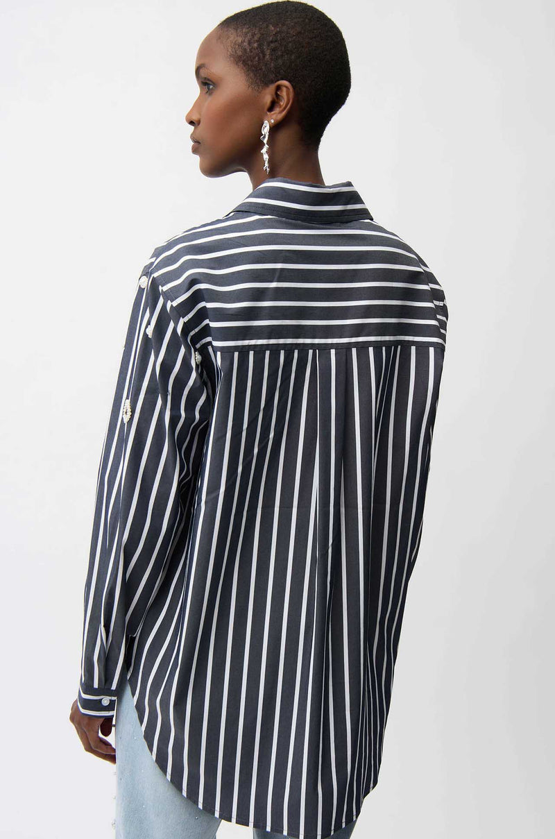 Joseph Ribkoff - Stretch Cotton Stripe Print Boxy Blouse w/ Rhinestones