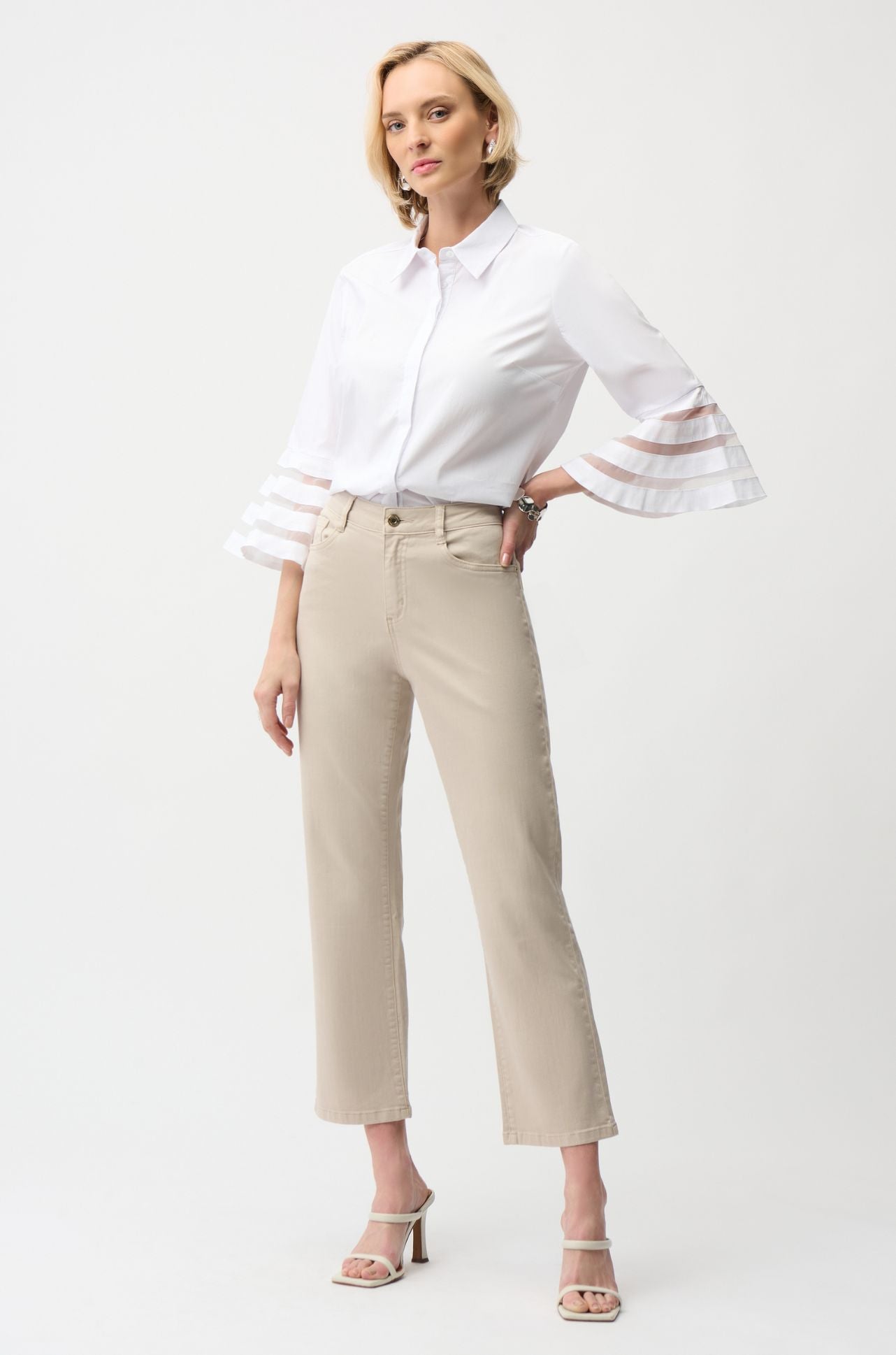 Joseph Ribkoff - Stretch Poplin Straight Blouse with Organza Bell Sleeves
