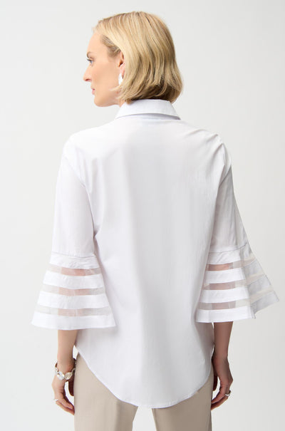 Joseph Ribkoff - Stretch Poplin Straight Blouse with Organza Bell Sleeves