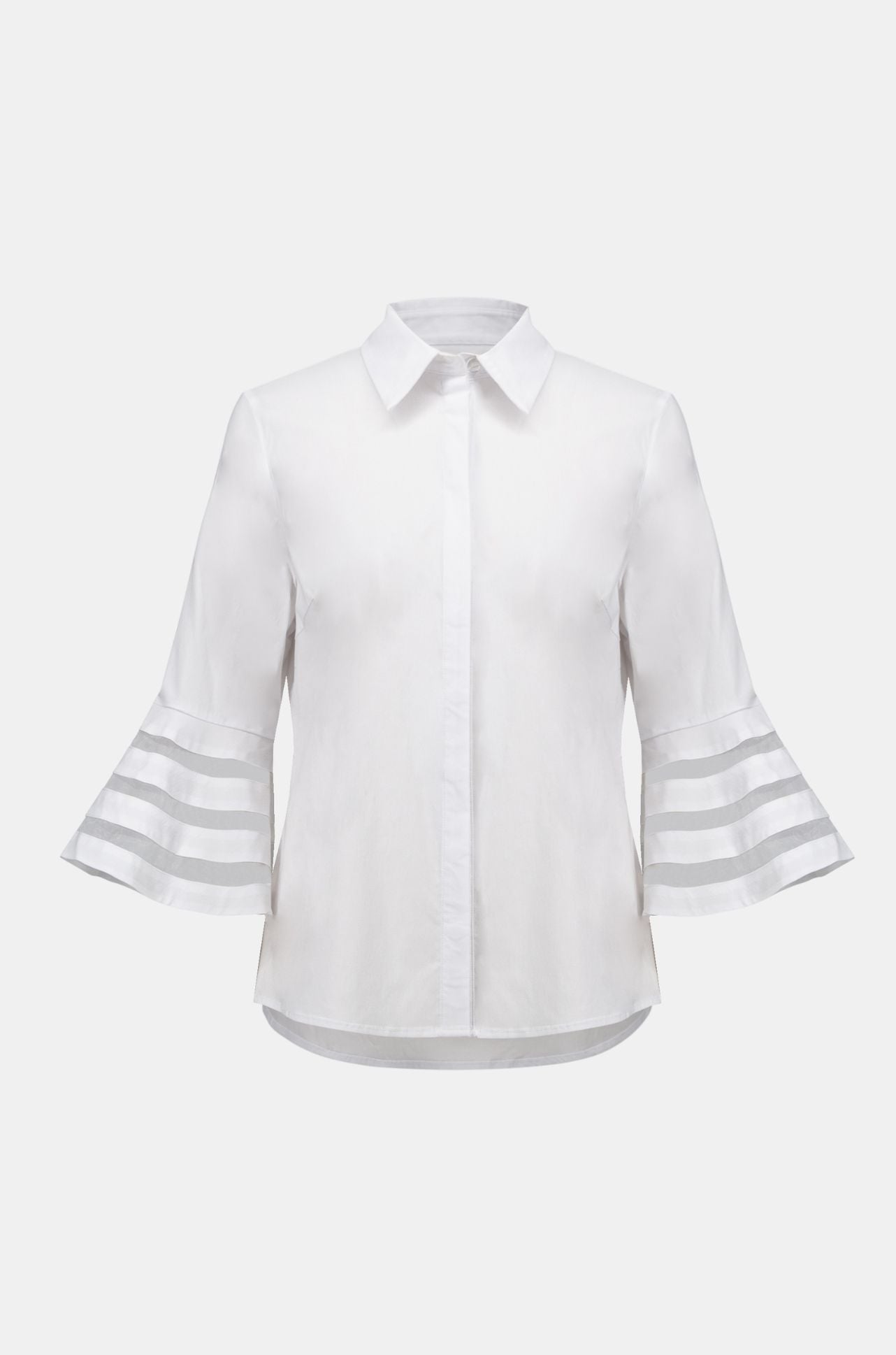 Joseph Ribkoff - Stretch Poplin Straight Blouse with Organza Bell Sleeves