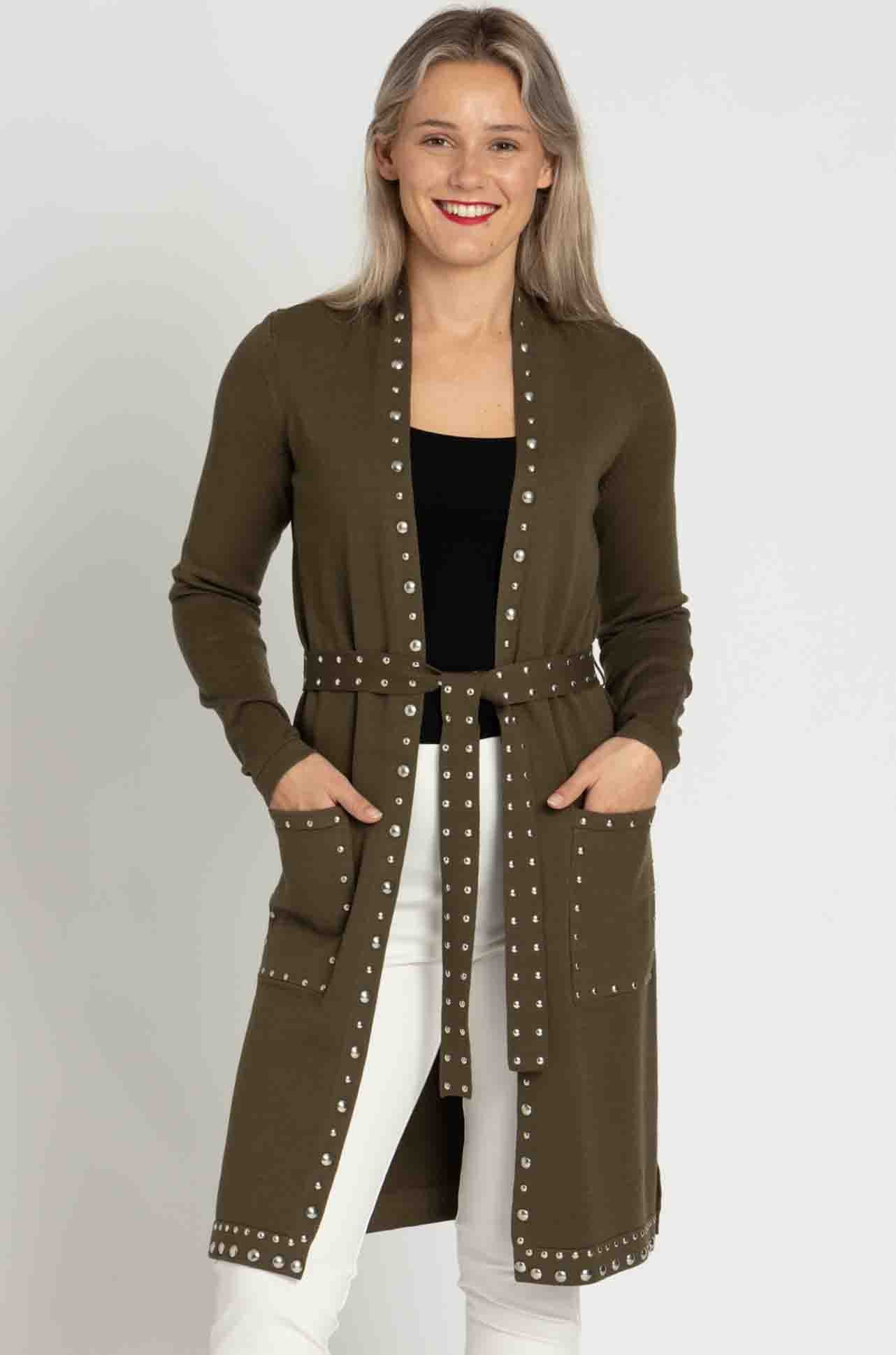 Joseph Ribkoff - Sweater Knit Coat with V-Shape Neckline