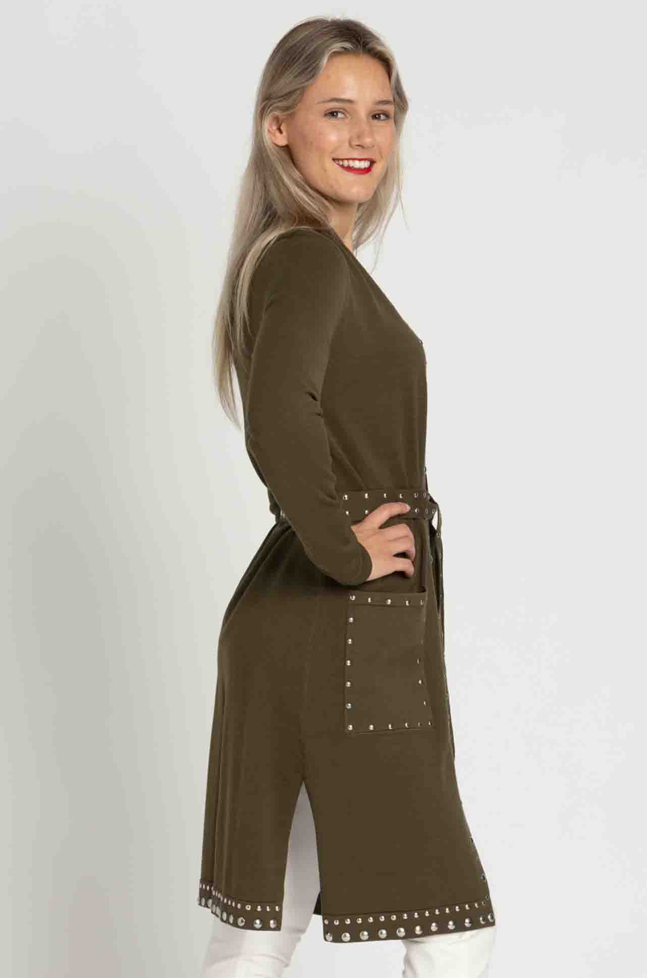 Joseph Ribkoff - Sweater Knit Coat with V-Shape Neckline