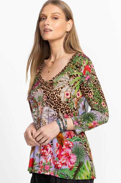 Johnny Was - The Janie Favorite 3/4 Sleeve V Neck Swing Tee in Bellina