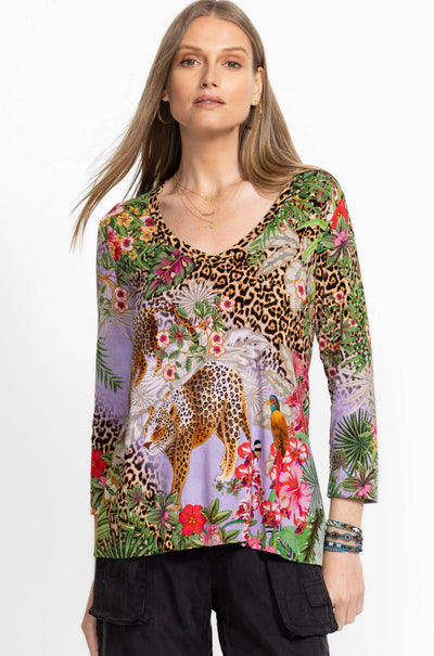 Johnny Was - The Janie Favorite 3/4 Sleeve V Neck Swing Tee in Bellina
