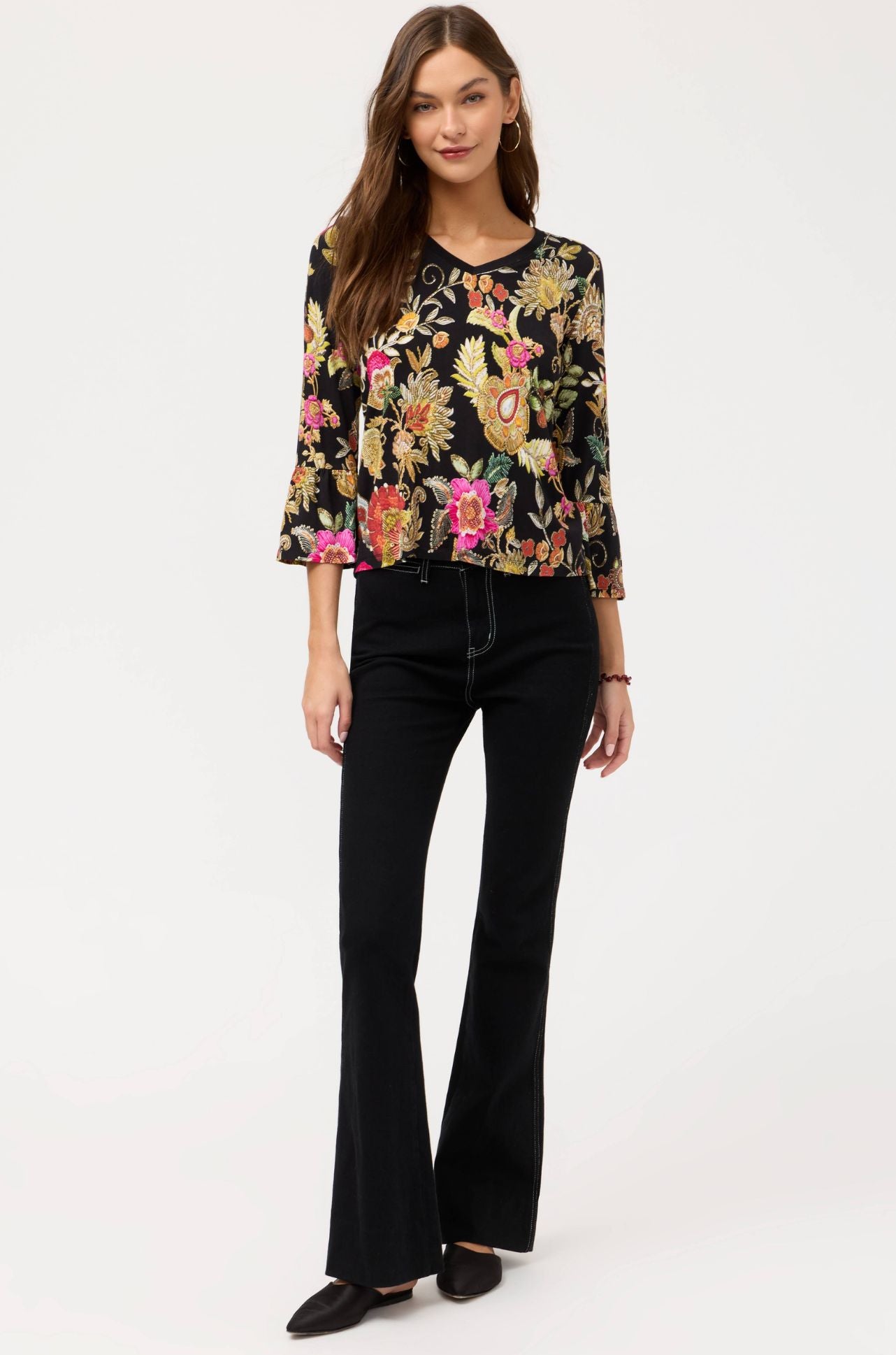 Johnny Was - The Janie Favorite V Neck Flute Sleeve Tee in Lowri