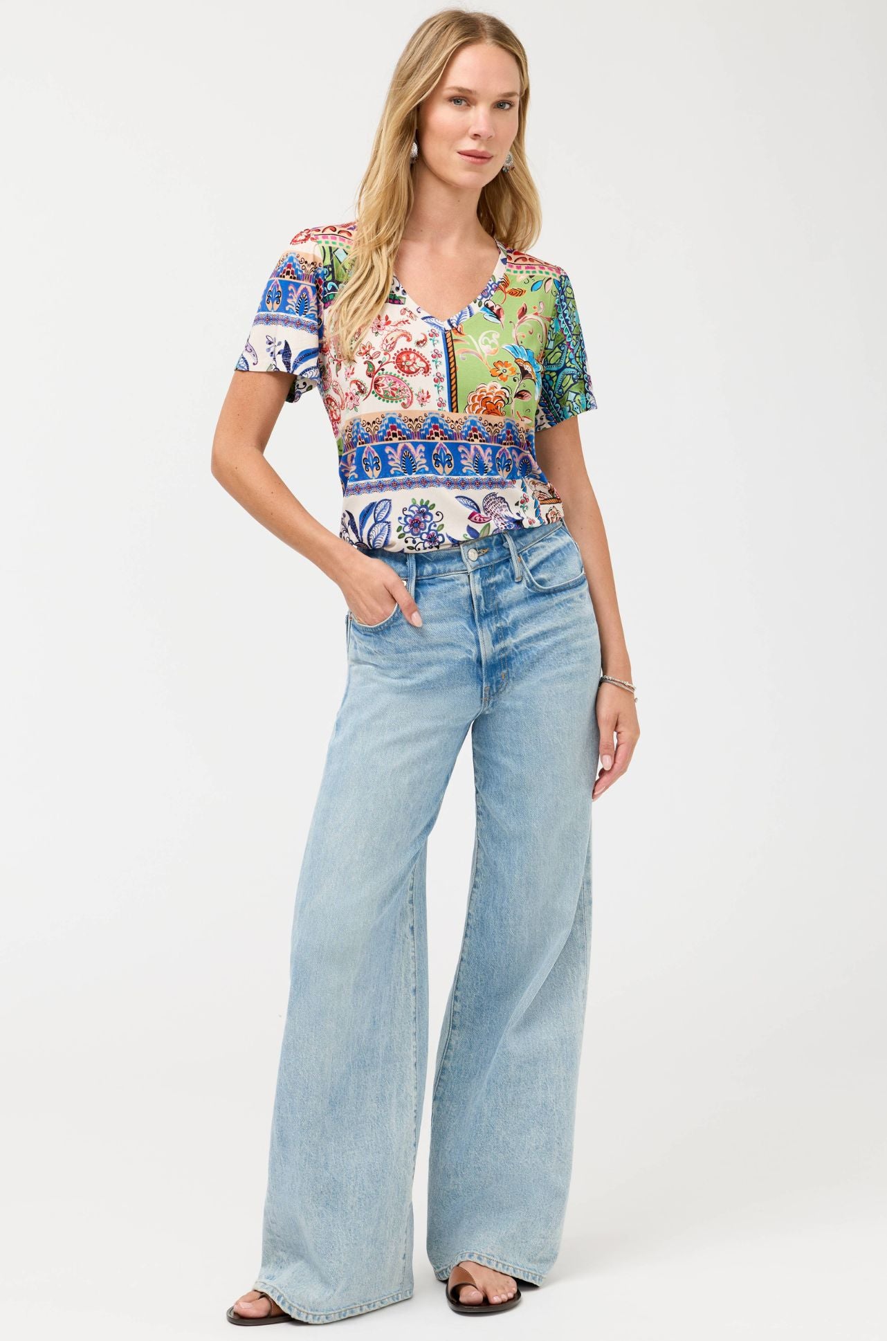 Johnny Was - The Janie Favorite V Neck Flutter Sleeve Tee in Ameria