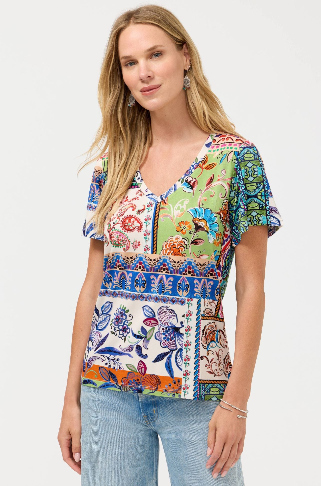 Johnny Was - The Janie Favorite V Neck Flutter Sleeve Tee in Ameria