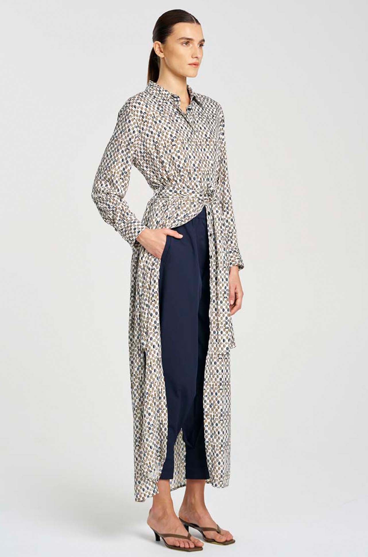 Mela Purdie - Tie Shirt Dress in Pendant Print Charmeuse