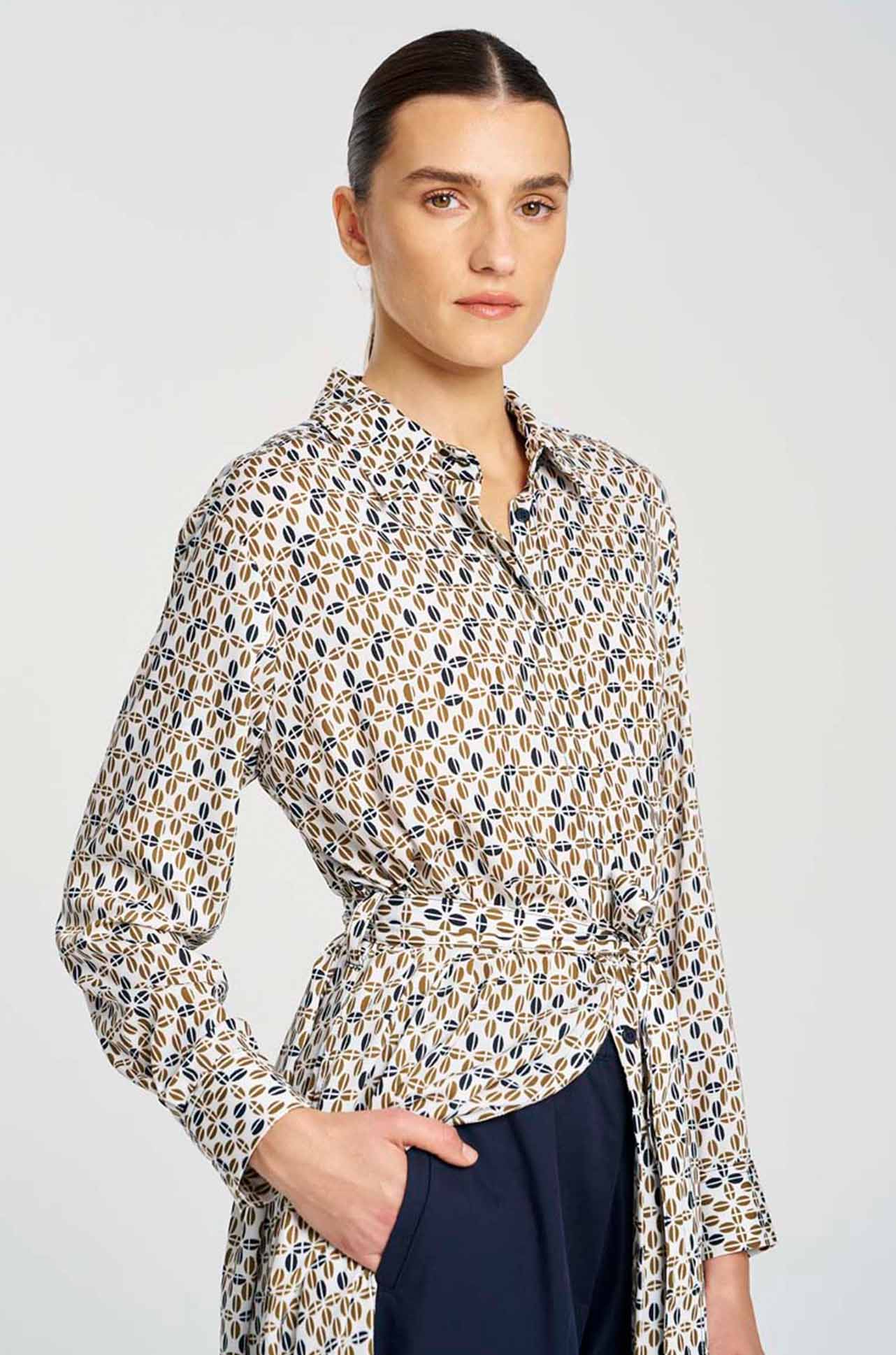 Mela Purdie - Tie Shirt Dress in Pendant Print Charmeuse