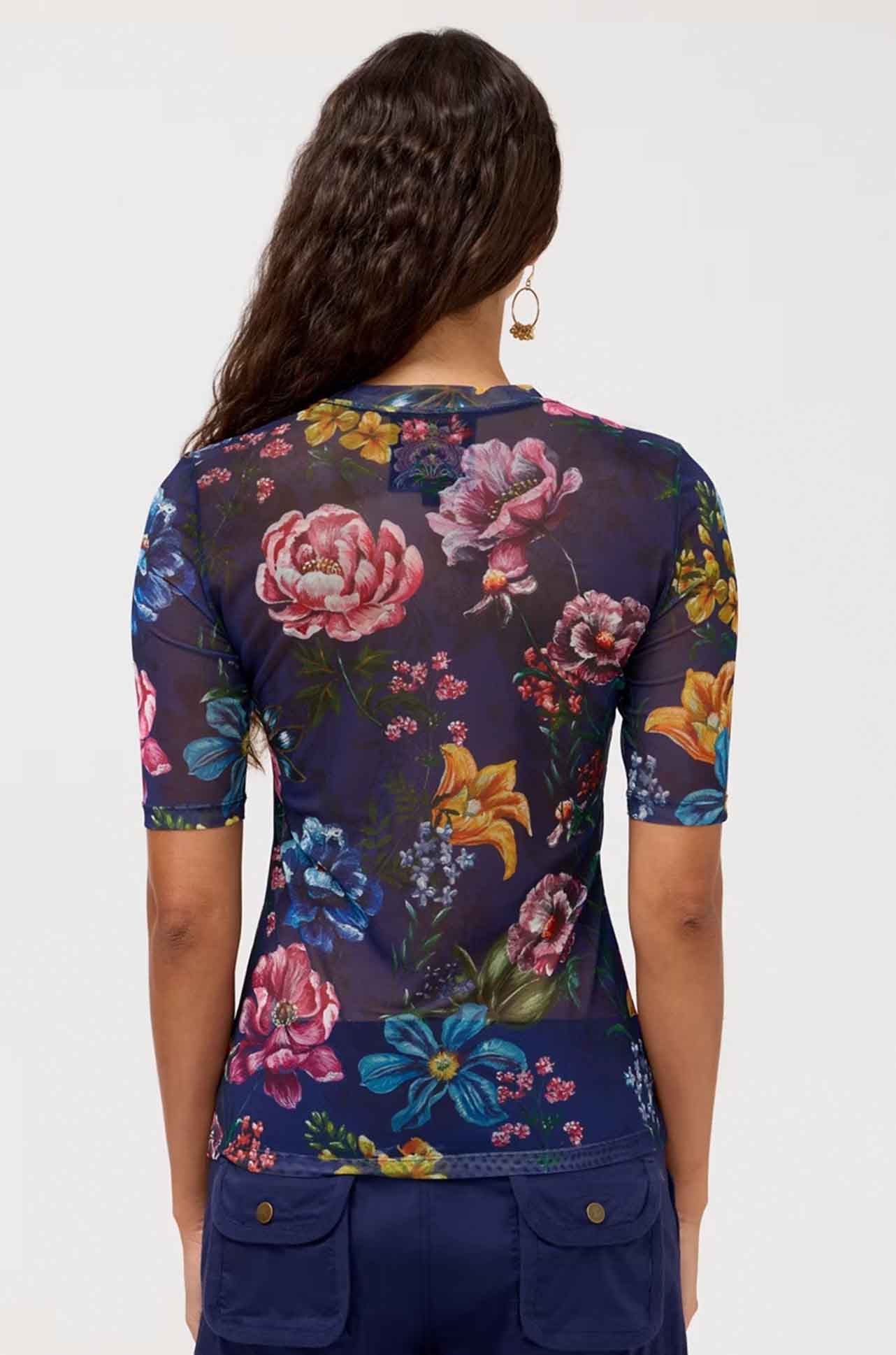 Johnny Was - V Neck Elbow Sleeve Mesh Top in Ollie
