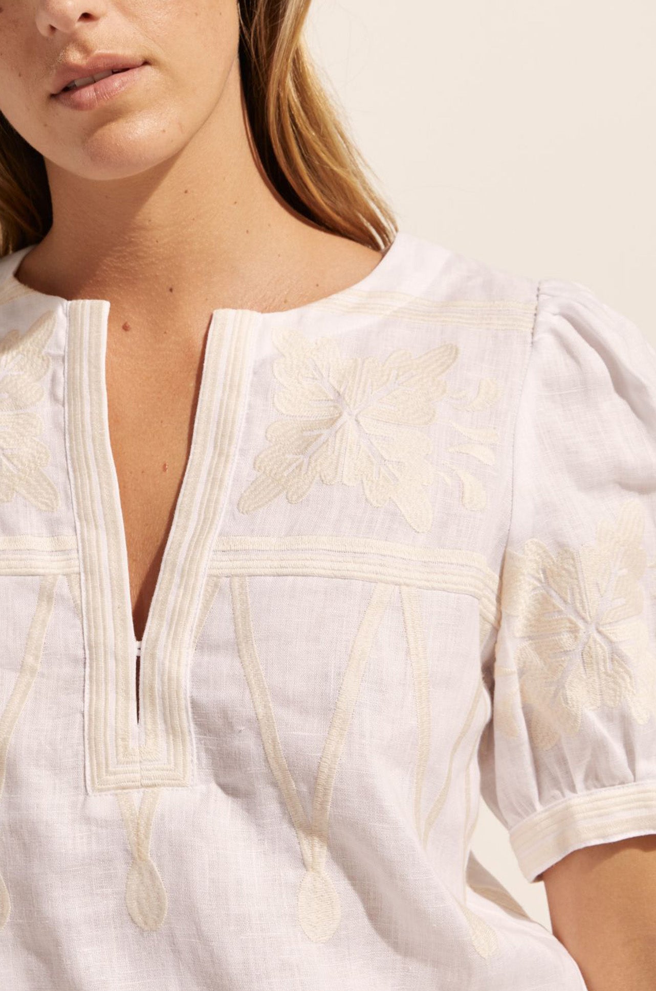 zoe kratzmann - venture top in porcelain embroidery