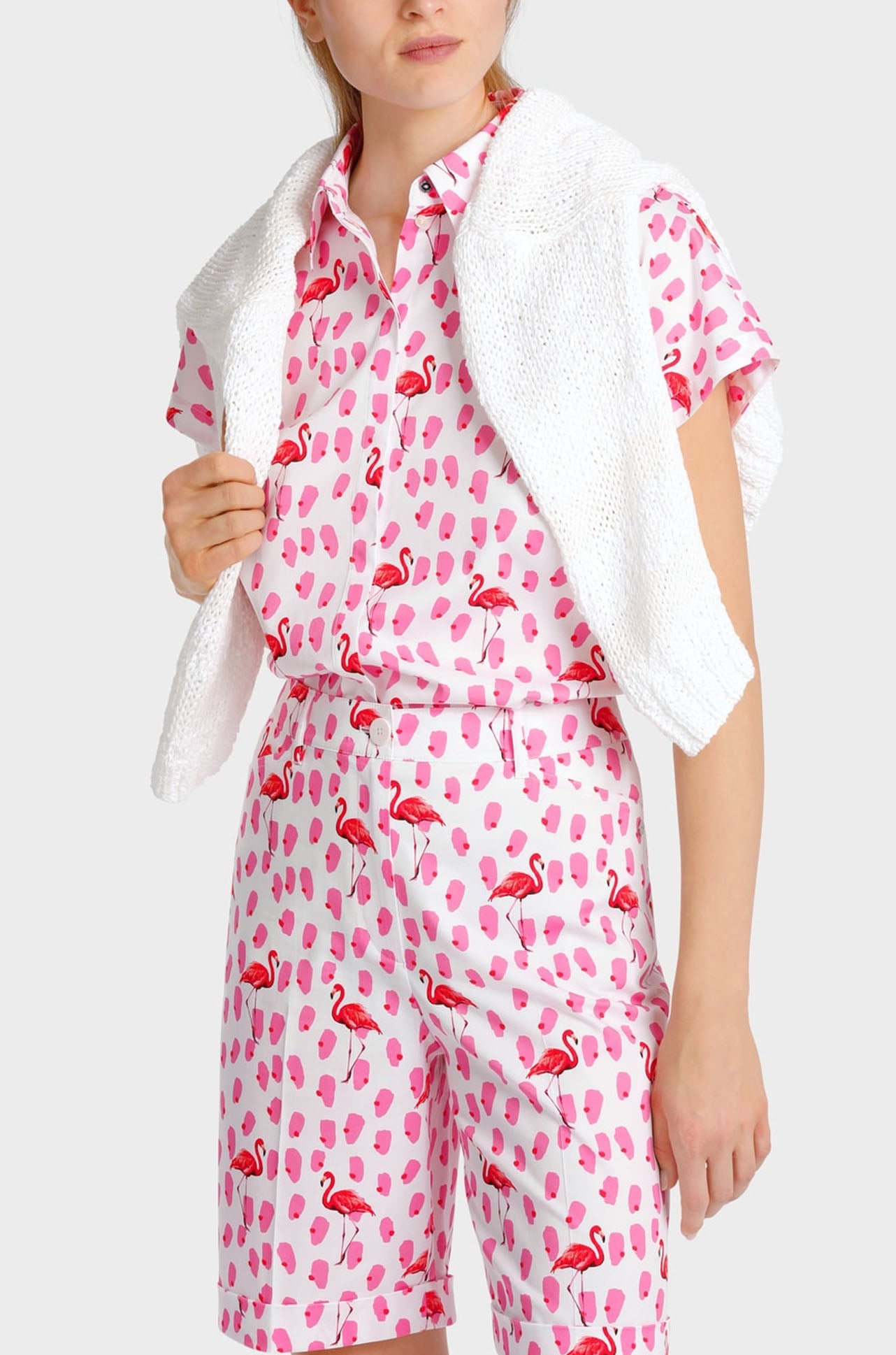 Marc Cain - Blouse with Tonal Flamingo Print