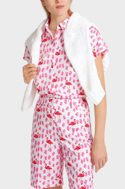 Marc Cain - Blouse with Tonal Flamingo Print