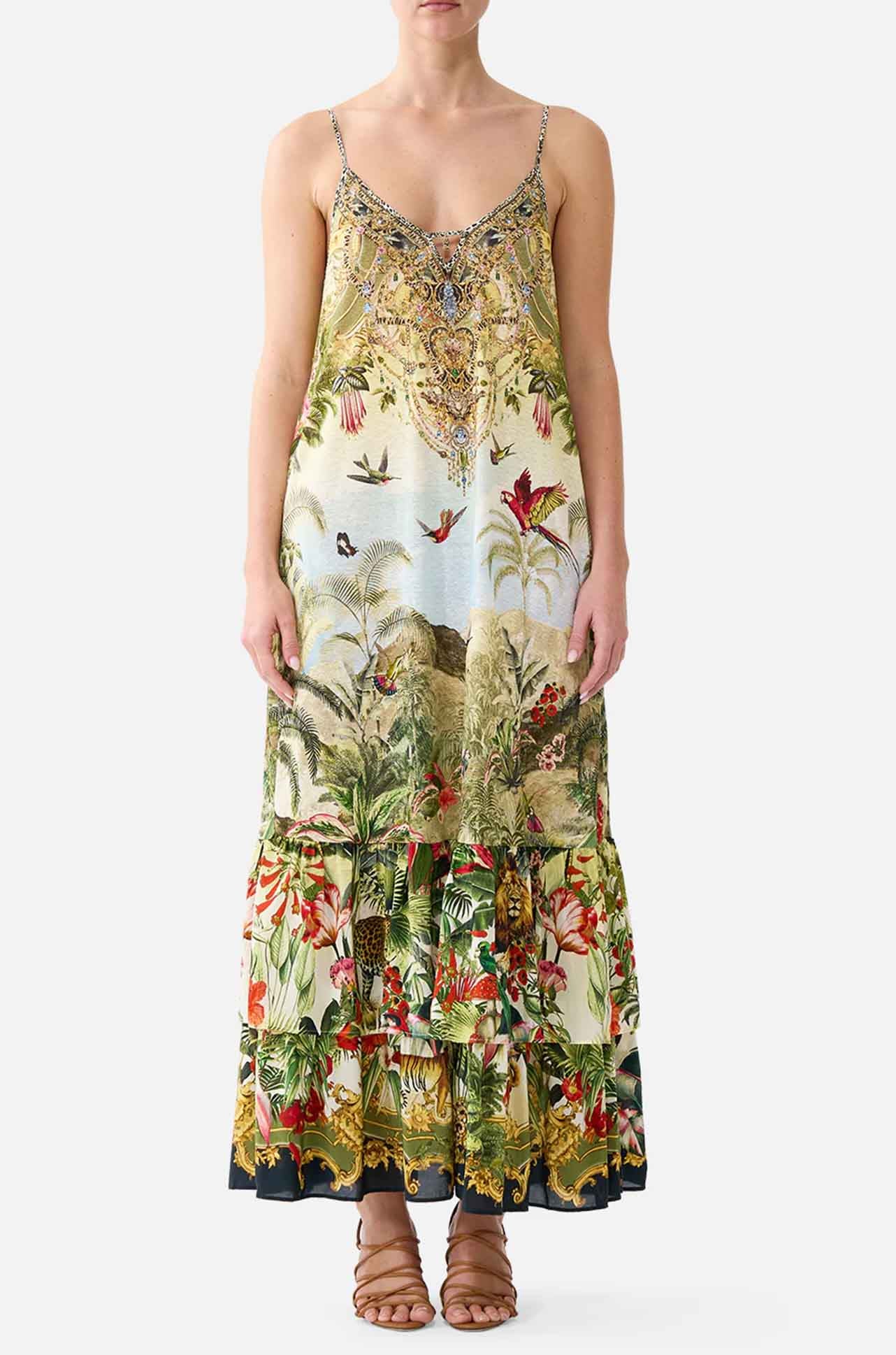 Camilla - Wanderlust Empire Strappy Maxi Dress w/ Tiers