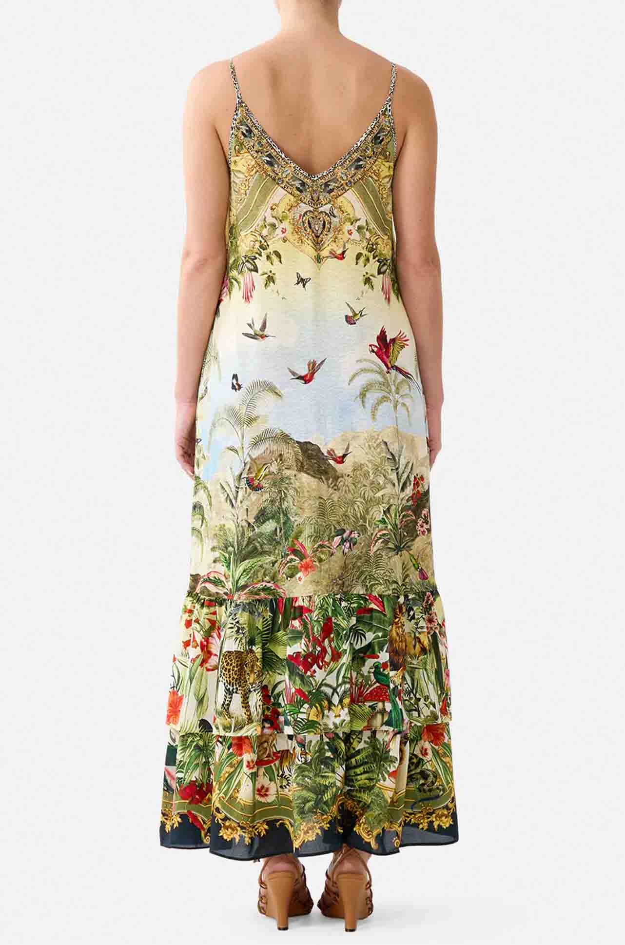 Camilla - Wanderlust Empire Strappy Maxi Dress w/ Tiers