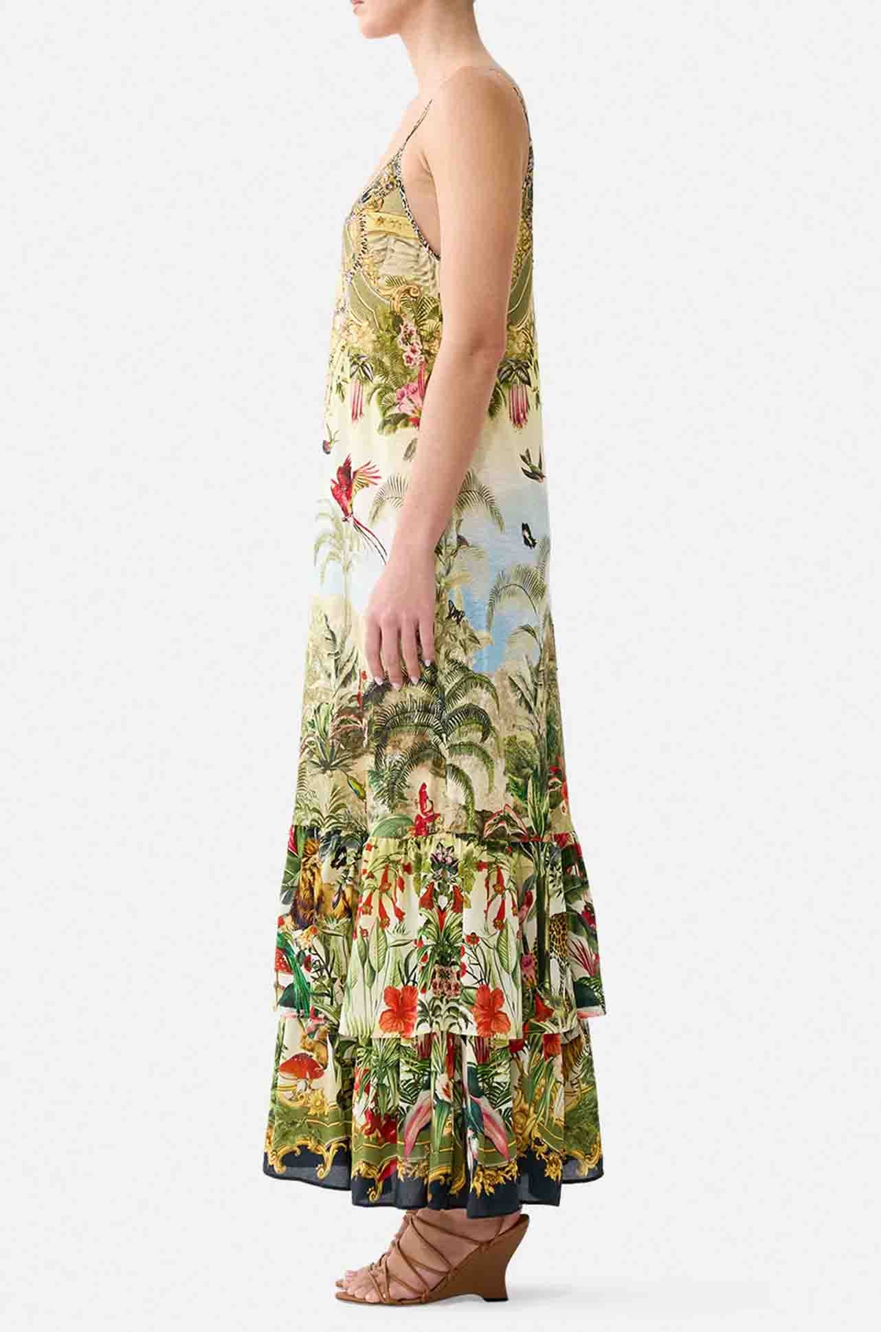 Camilla - Wanderlust Empire Strappy Maxi Dress w/ Tiers