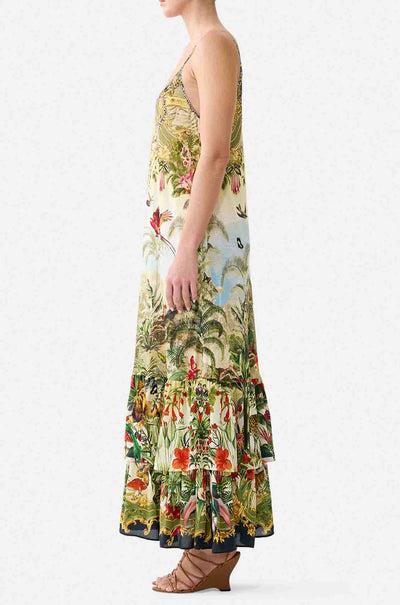 Camilla - Wanderlust Empire Strappy Maxi Dress w/ Tiers