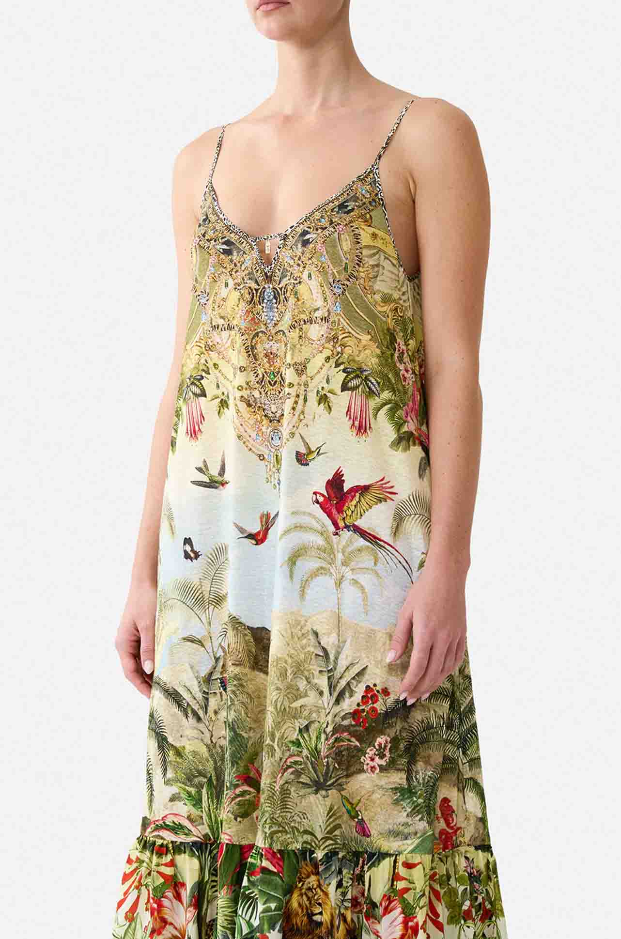 Camilla - Wanderlust Empire Strappy Maxi Dress w/ Tiers