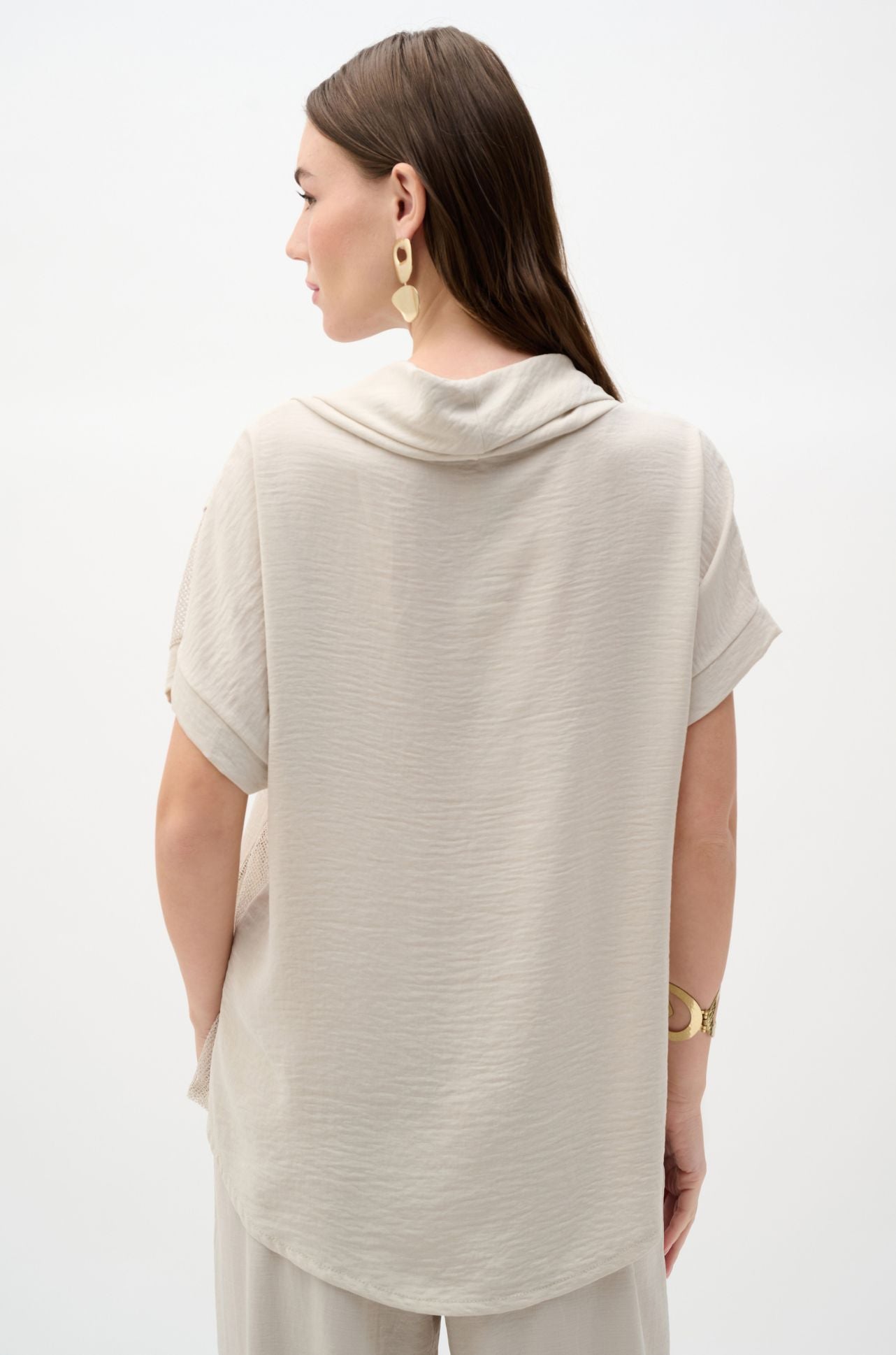 Joseph Ribkoff - Woven Gauze and Mesh Boxy Top with Cowl Collar