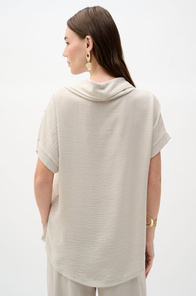 Joseph Ribkoff - Woven Gauze and Mesh Boxy Top with Cowl Collar