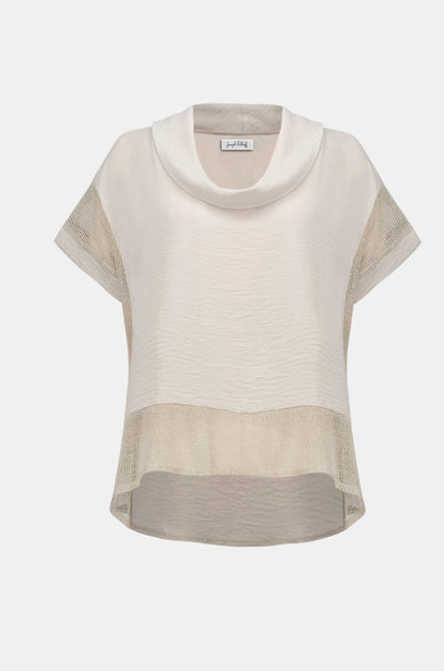 Joseph Ribkoff - Woven Gauze and Mesh Boxy Top with Cowl Collar