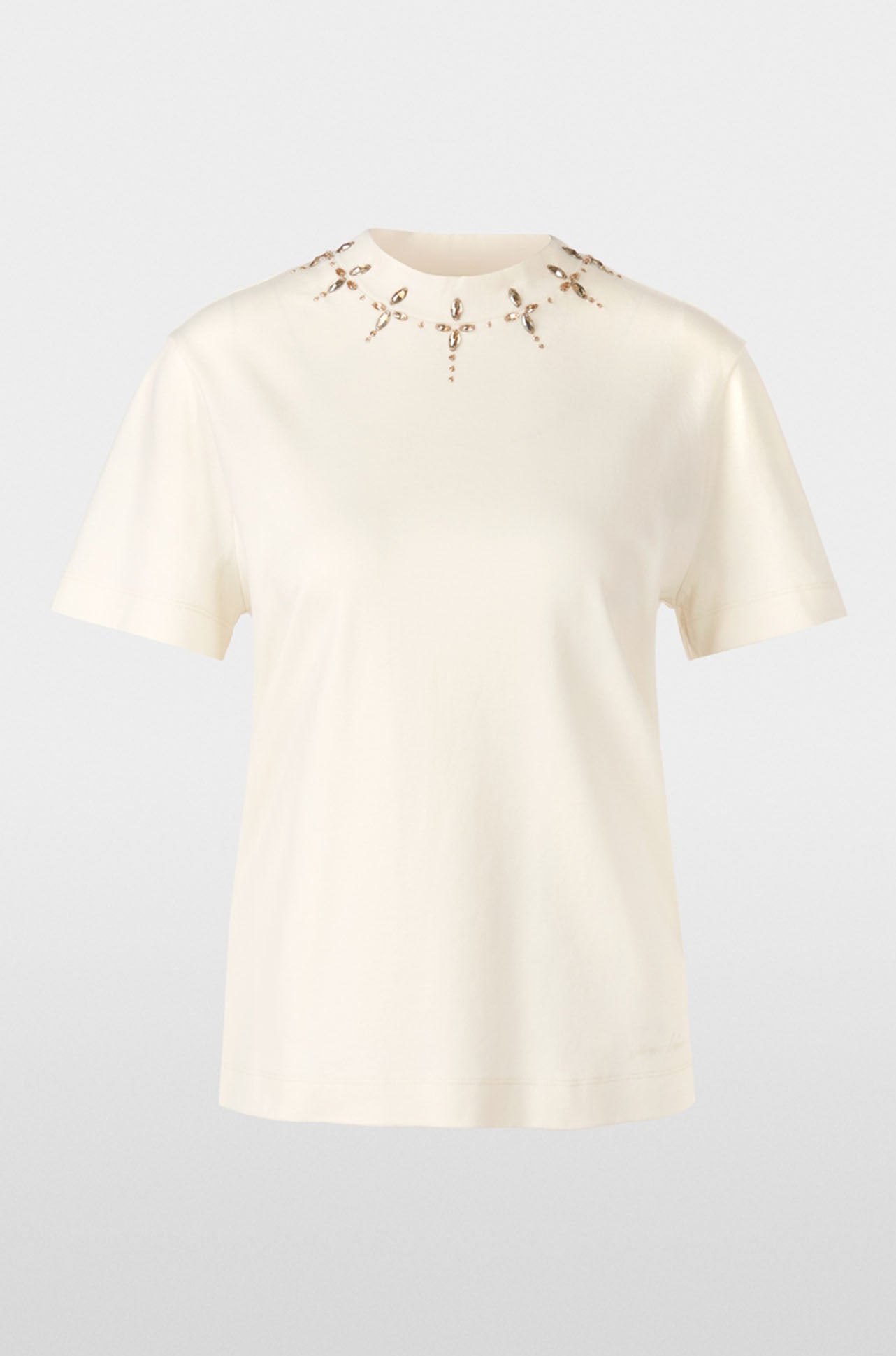 Marc Cain - T-shirt with Rhinestone Details in Bright Ecru