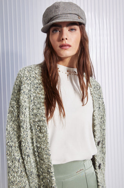 Marc Cain - T-shirt with Rhinestone Details in Bright Ecru
