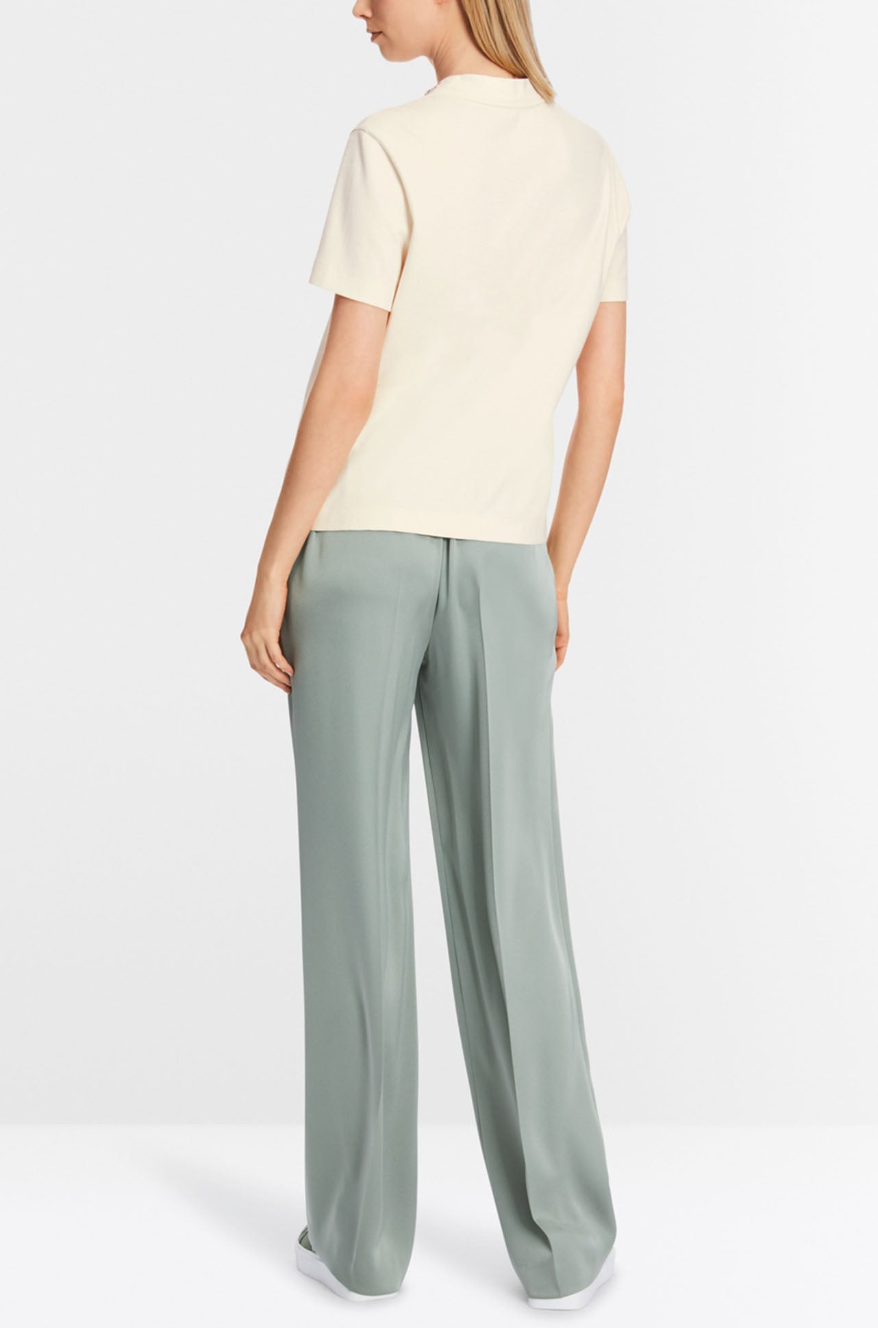 Marc Cain - T-shirt with Rhinestone Details in Bright Ecru