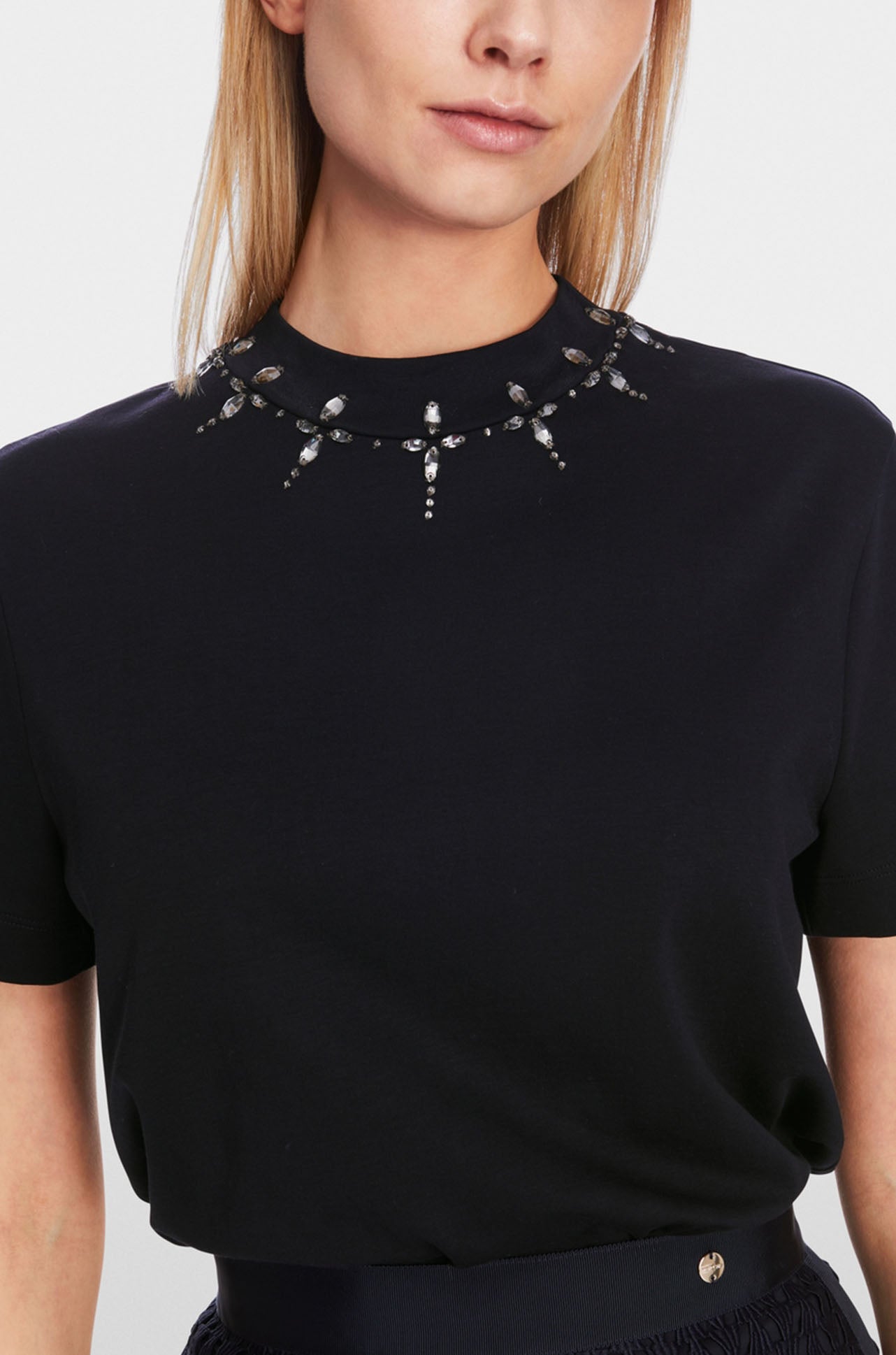 Marc Cain - T-shirt with Rhinestone Details in Midnight Blue