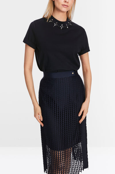 Marc Cain - T-shirt with Rhinestone Details in Midnight Blue
