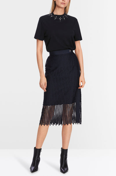 Marc Cain - T-shirt with Rhinestone Details in Midnight Blue