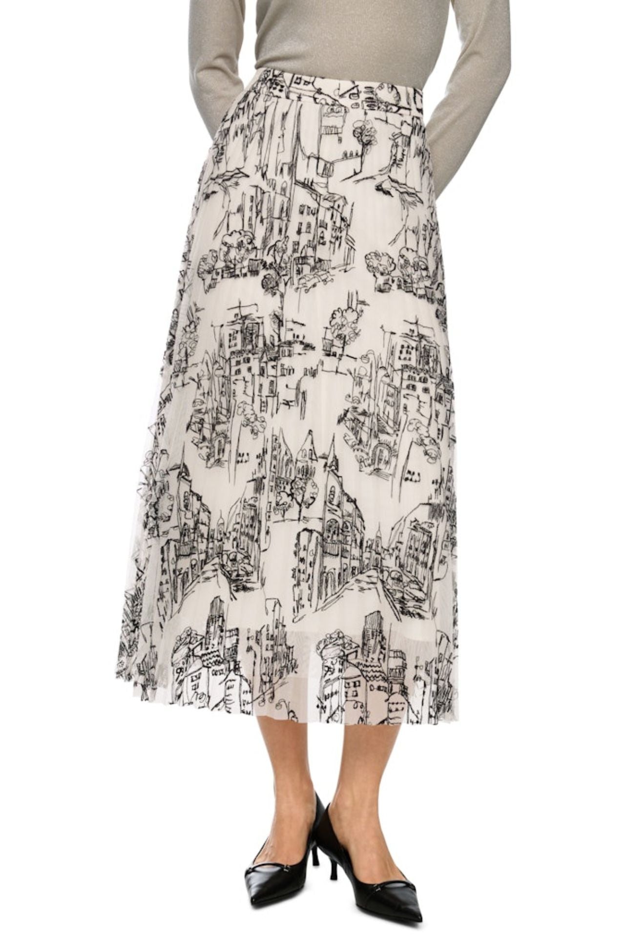 Marc Cain - Pleated Skirt with City Motif