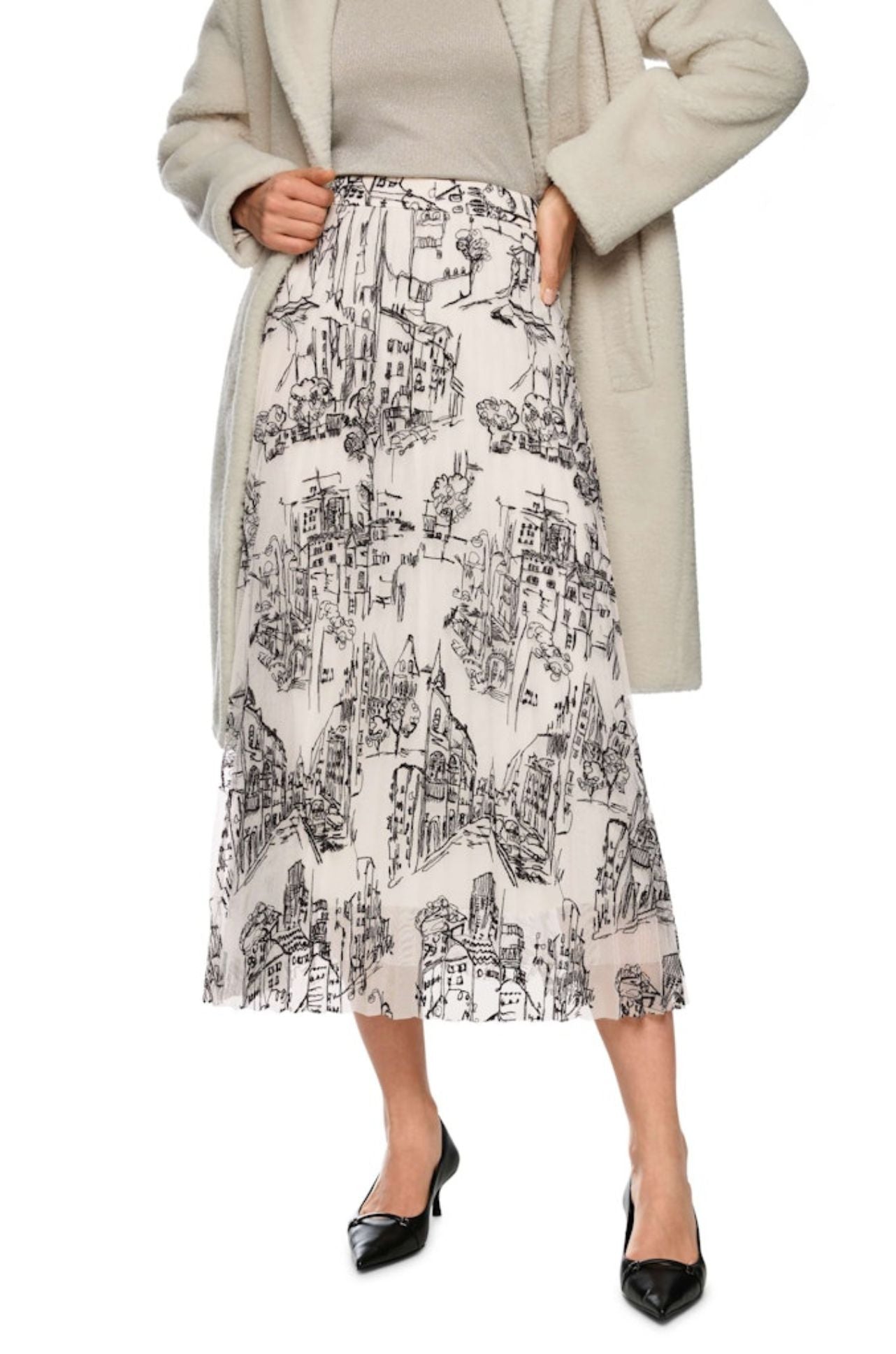 Marc Cain - Pleated Skirt with City Motif